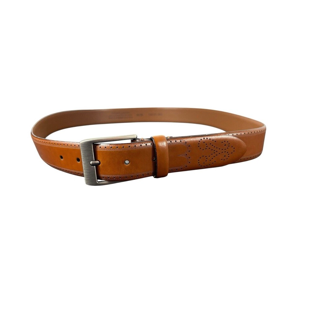 Men’s Wearhouse Genuine Leather Belt Sz 38 Brown Italian Handcrafted Perforated